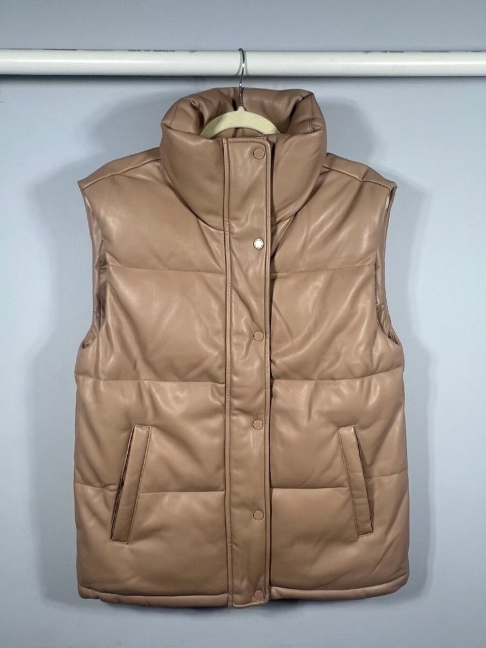 Abercrombie Fitch Jacket Womens Puffer Vest S Faux Leather Wind Water Resistant